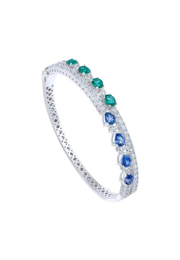 TOMEI Emerald & Sapphire Collection Bangle, White Gold 750