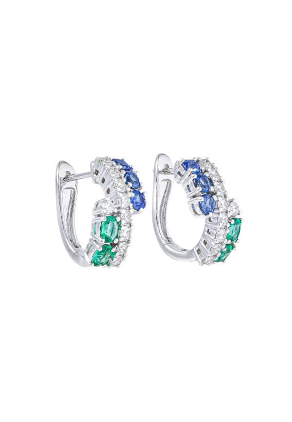 TOMEI Emerald & Sapphire Collection Earrings, White Gold 750