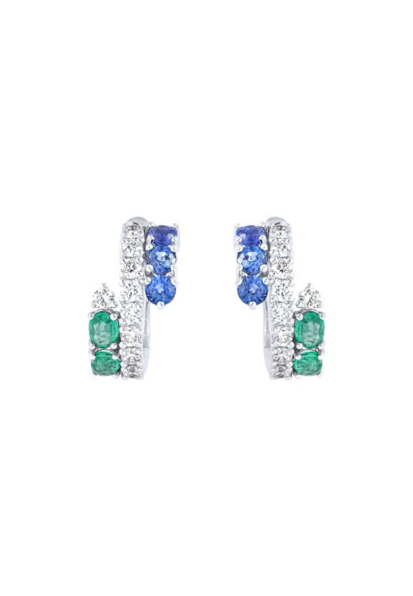 TOMEI Emerald & Sapphire Collection Earrings, White Gold 750