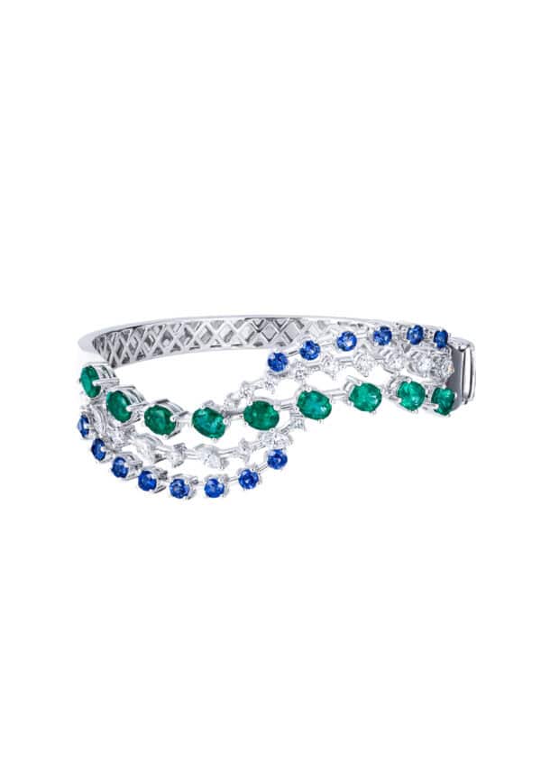 TOMEI Emerald & Sapphire Collection Bangle, White Gold 750