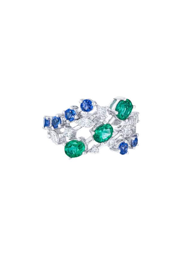 TOMEI Emerald & Sapphire Collection Ring, White Gold 750