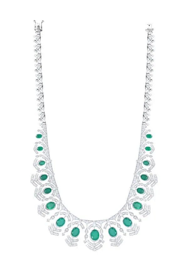 TOMEI Green Onyx Diamond Necklace, White Gold 750