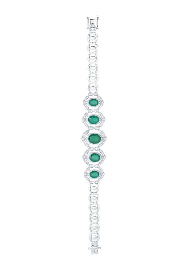TOMEI Green Onyx Diamond Bracelet, White Gold 750