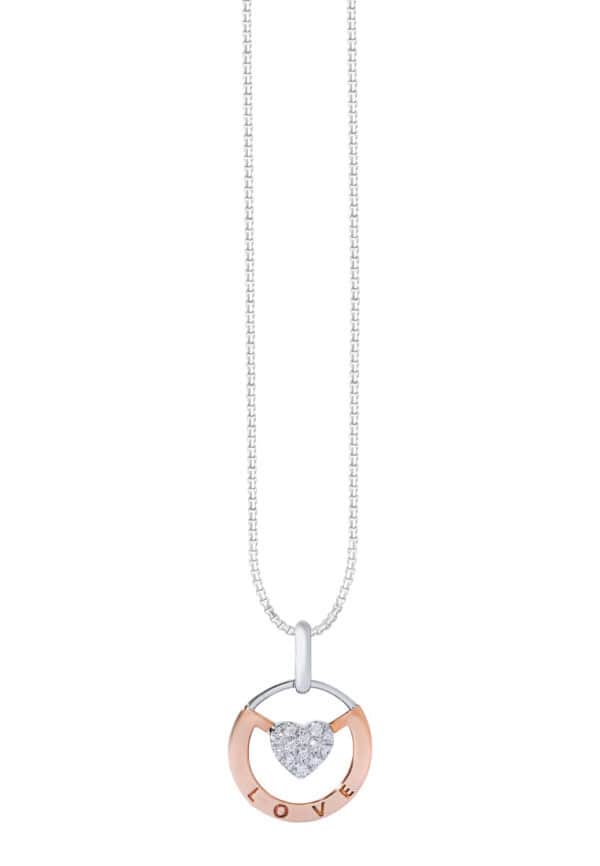 TOMEI Diamond Pendant Set, White+Rose Gold 585