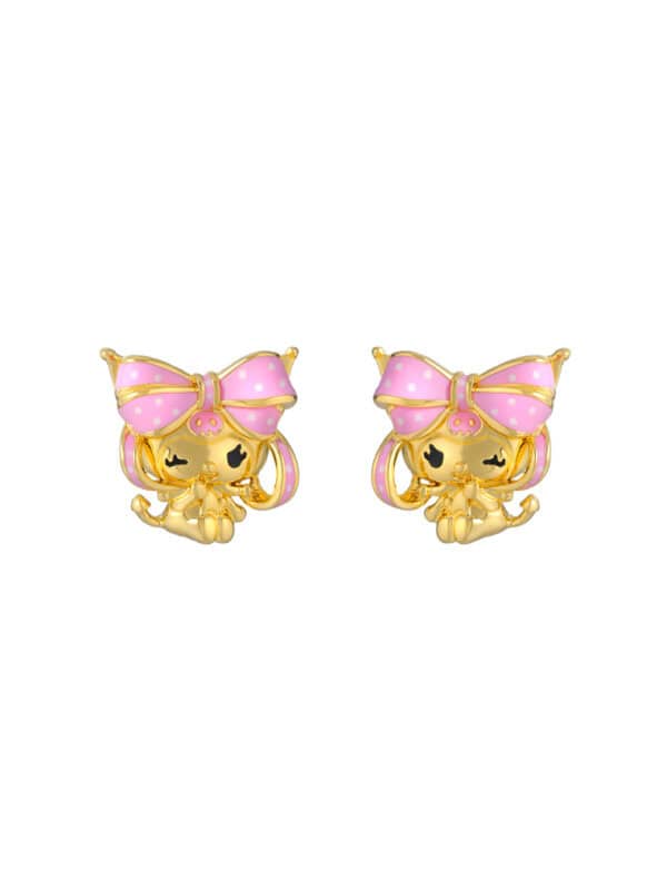 TOMEI I Sanrio Pink Kuromi Earrings, Yellow Gold 916