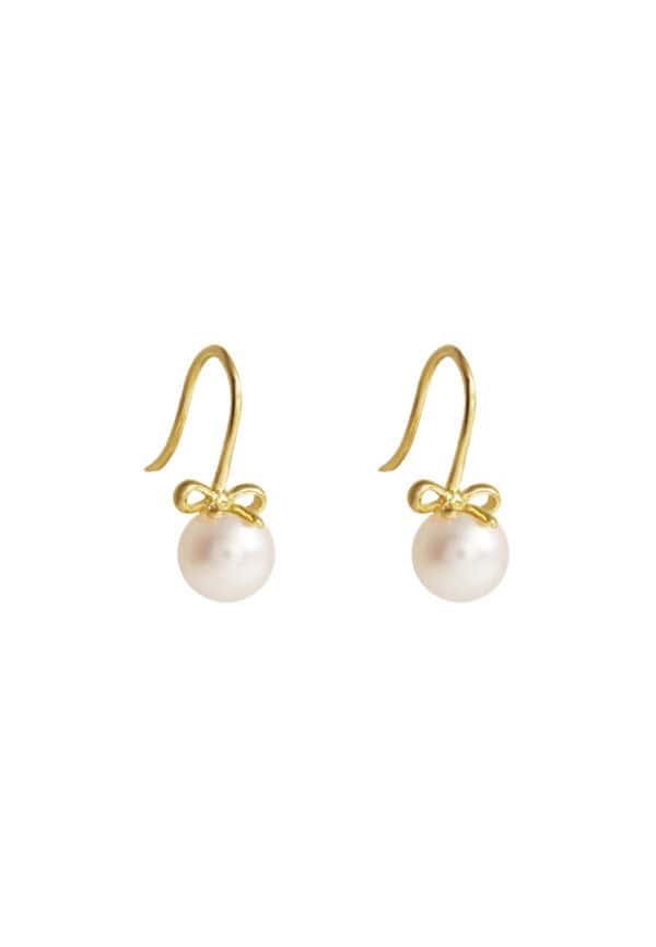 TOMEI Lovely Bow Tie Pearl Earrings, Yellow Gold 585
