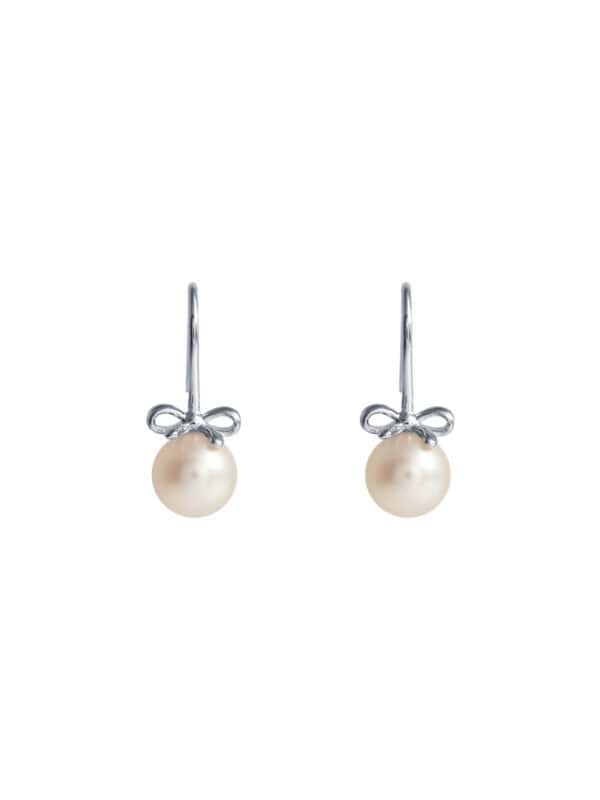 TOMEI Lovely Bow Tie Pearl Earrings, White Gold 585
