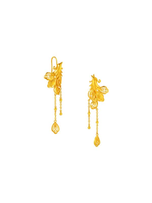 TOMEI x Xifu  【凤栖牡丹 II】Earrings, Yellow Gold 999