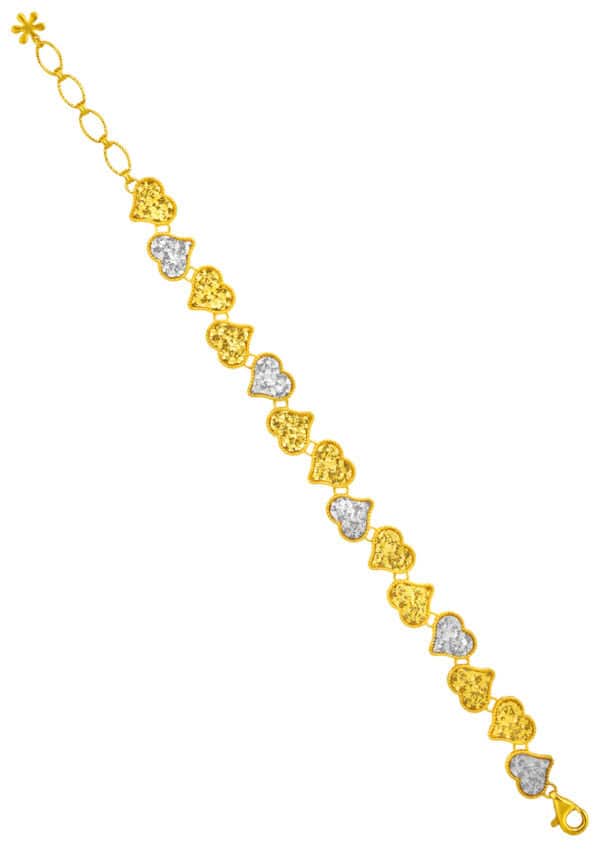 762_0089_9M-22KS229-2C TOMEI Dual-Tone Heart Bracelet, Yellow Gold 916/22K