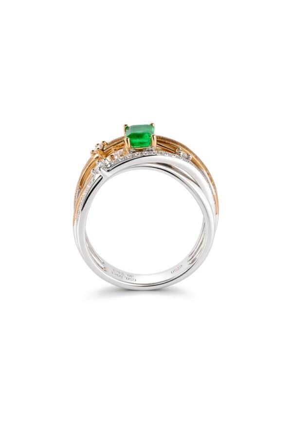 TOMEI Emerald Ring, White+Yellow Gold 750/18K