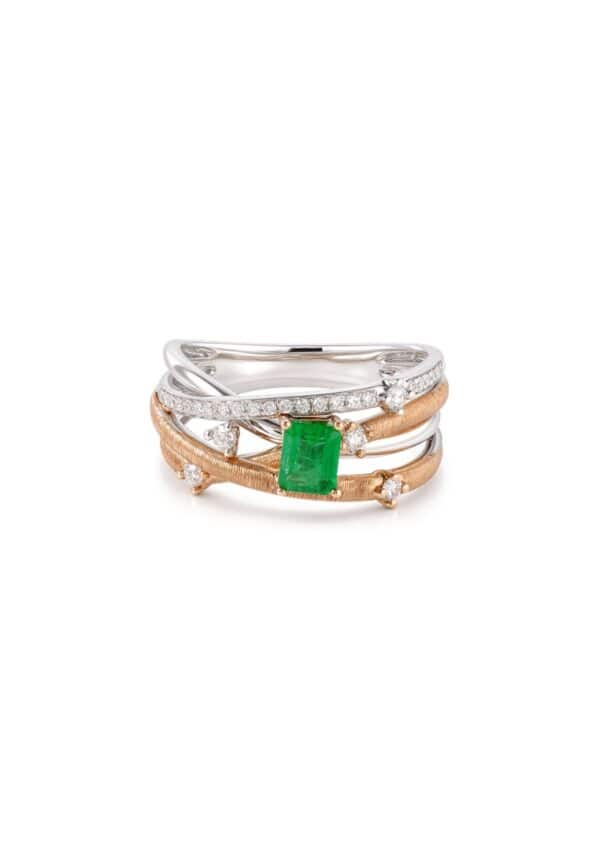 TOMEI Emerald Ring, White+Yellow Gold 750/18K