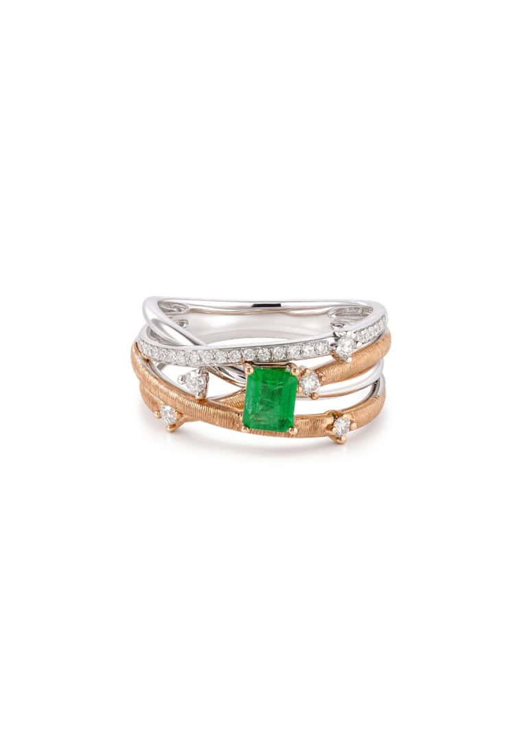 TOMEI Emerald Ring, White+Yellow Gold 750/18K