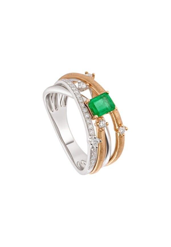 TOMEI Emerald Ring, White+Yellow Gold 750/18K