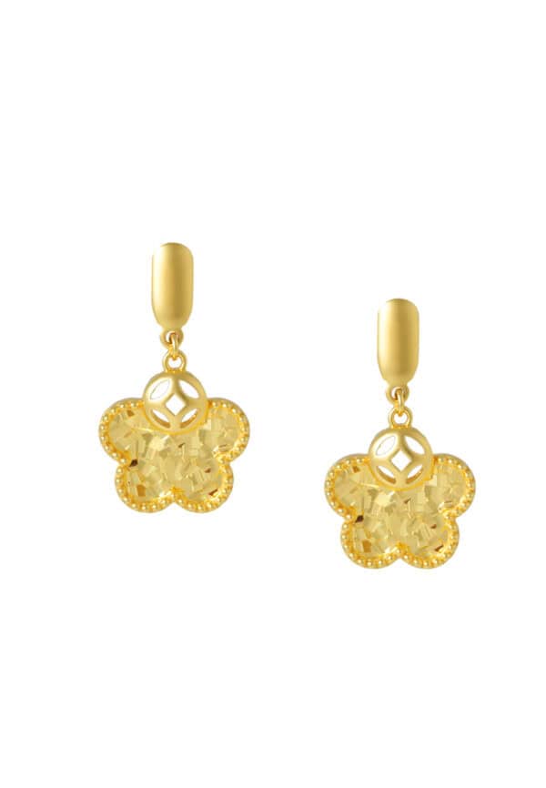 TOMEI Wealthy Flower Earrings, Yellow Gold 916/22K