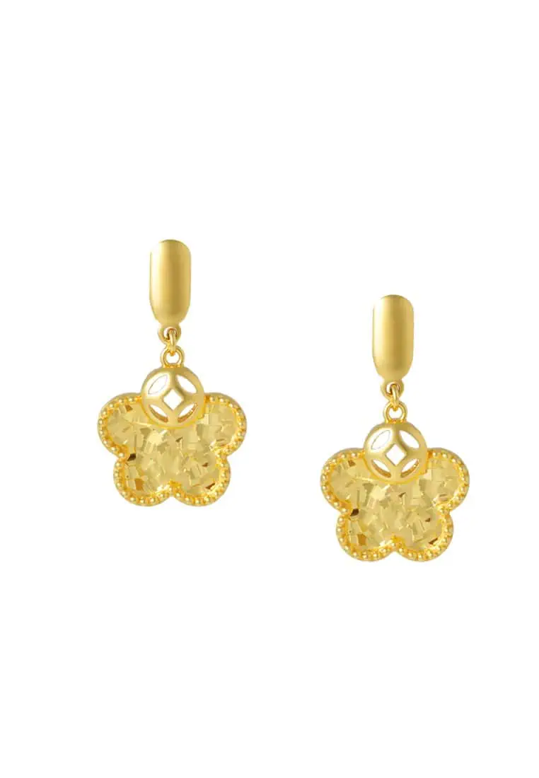 TOMEI Wealthy Flower Earrings, Yellow Gold 916/22K
