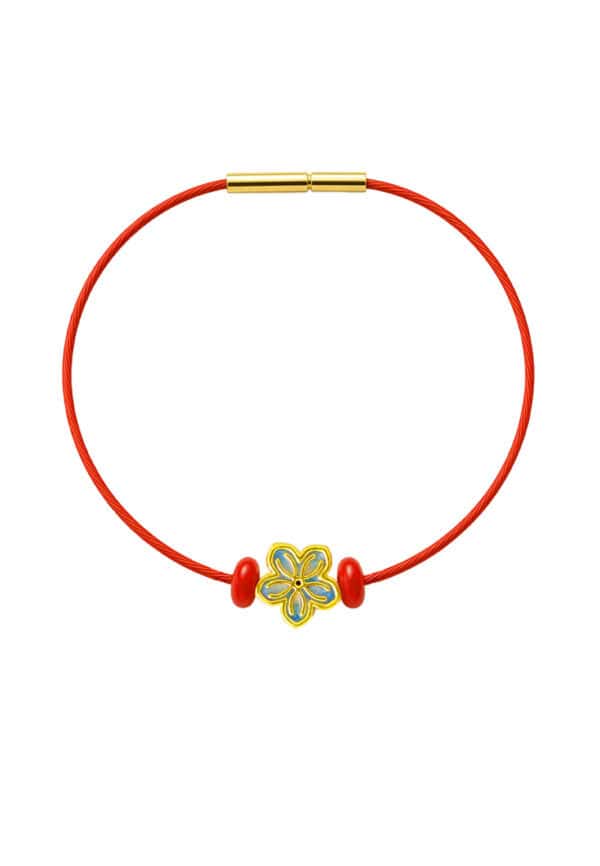 TOMEI Flower Charm with rope, Yellow Gold 999/24K