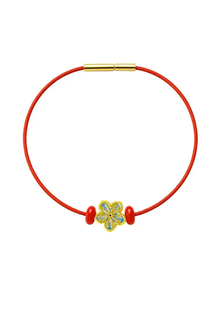 TOMEI Flower Charm with rope, Yellow Gold 999/24K