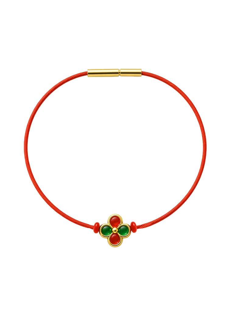 TOMEI Flower Charm with rope, Yellow Gold 999/24K