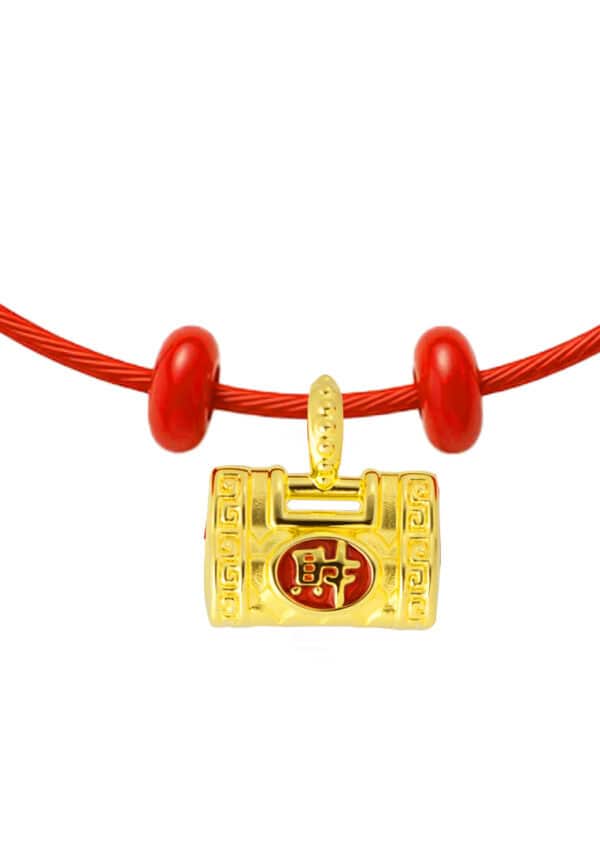 TOMEI Lucky Lock Charm with rope, Yellow Gold 999/24K