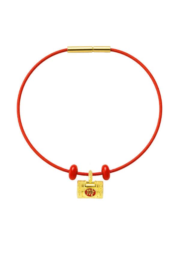 TOMEI Lucky Lock Charm with rope, Yellow Gold 999/24K
