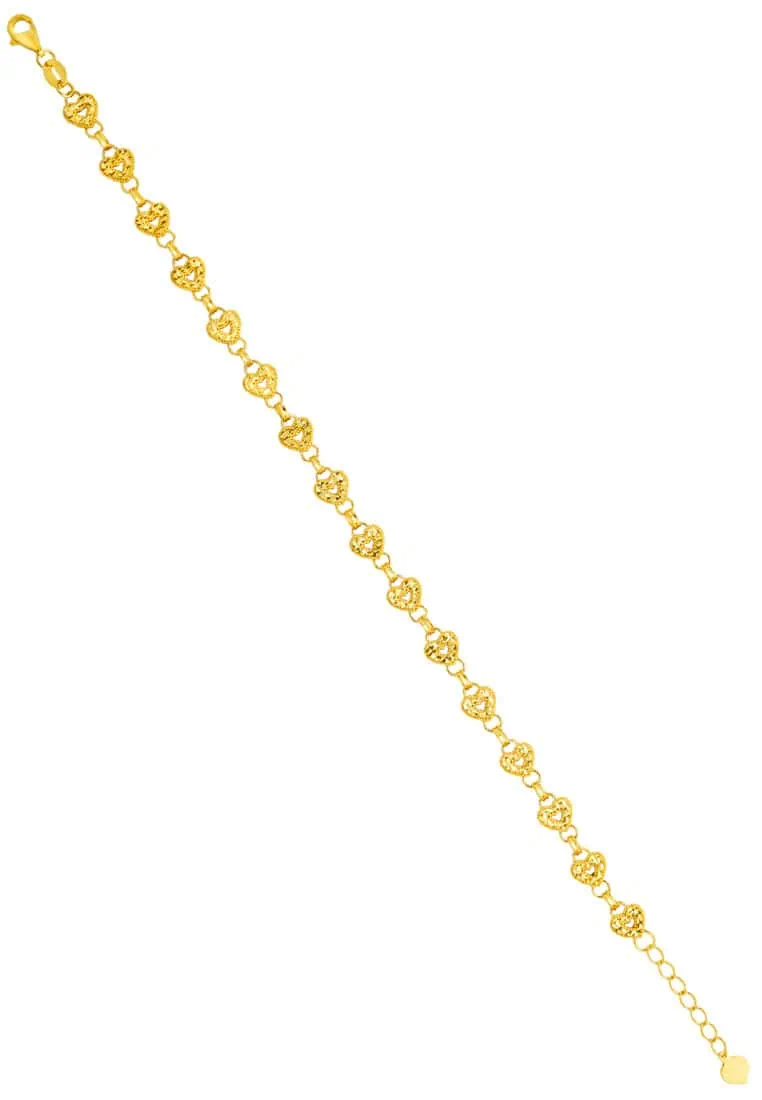 TOMEI Heart Bracelet, Yellow Gold 916/22K