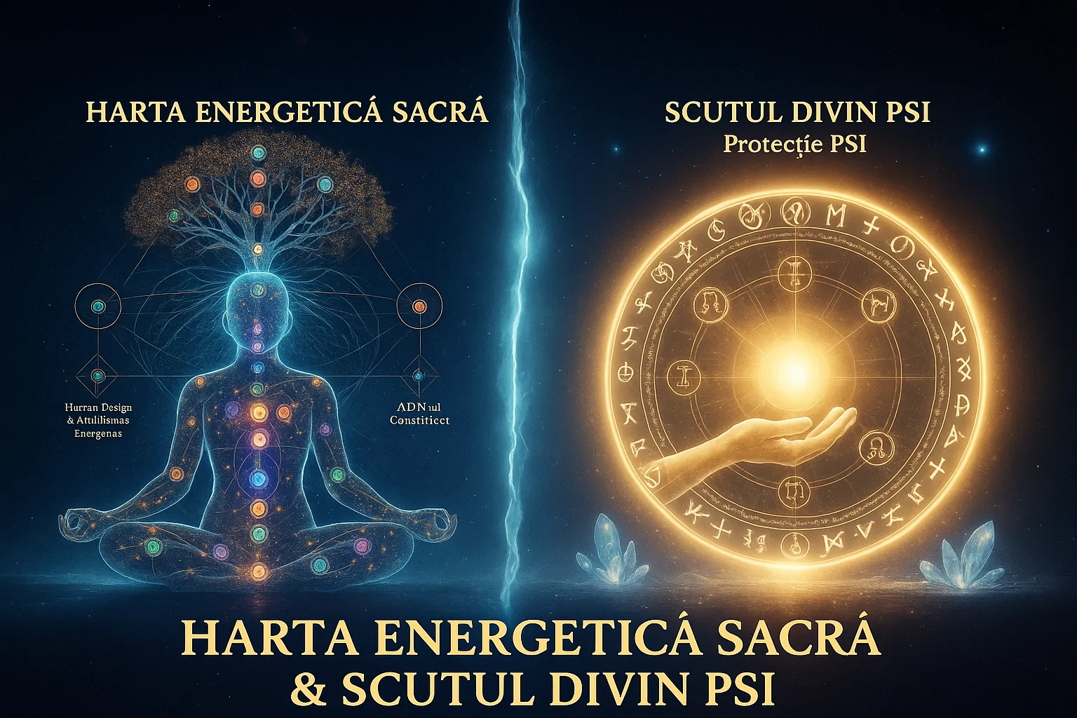 HARTA ENERGETICĂ SACRĂ & SCUTUL DIVIN PSI, Curs Human Design, Protecție PSI, autocunoaștere energetică, scut energetic, protecție vibrațională, reconectare divină, curățare energetică, dezvoltare spirituală, Human Design România, Karanna Academy