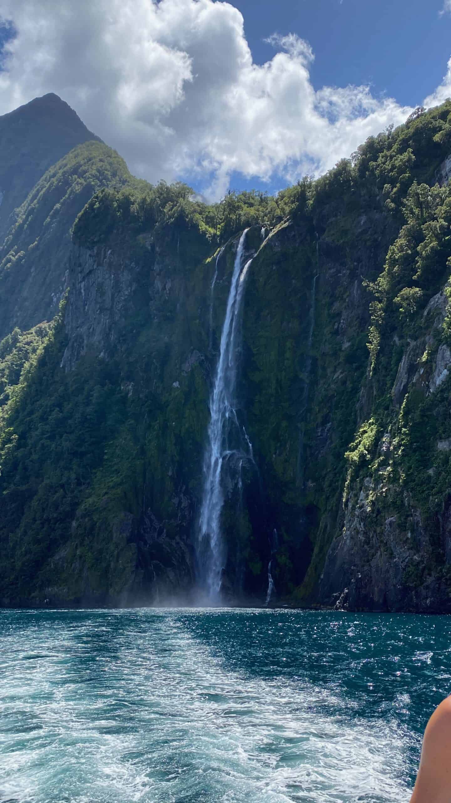 Pristine waterfalls from the natural crevices in Milford Sound
