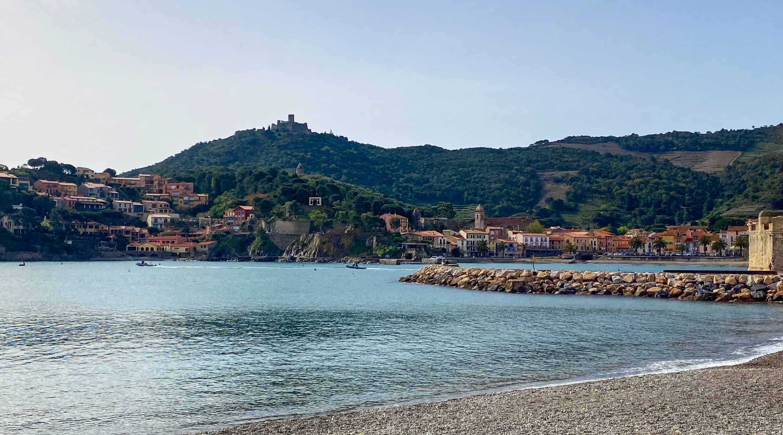 View from the water of the windmill in Collioure