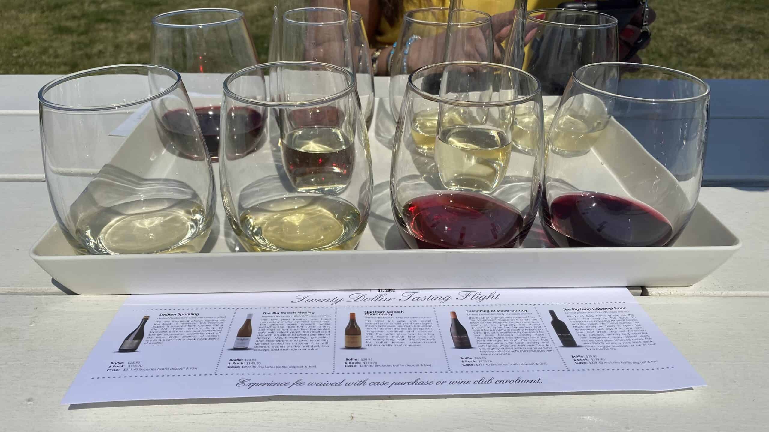 Tasting flight at Back 10 one of our favourite Beamsville wineries