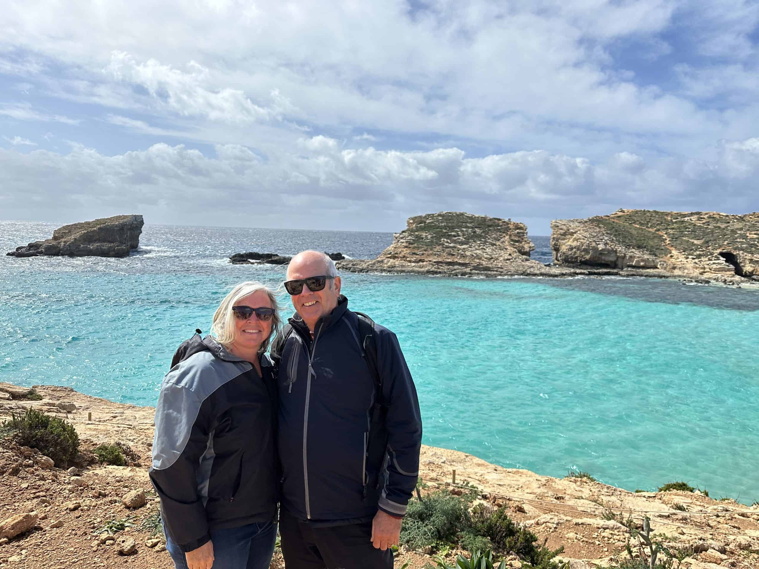 Our photo in front of the Blue Lagoon