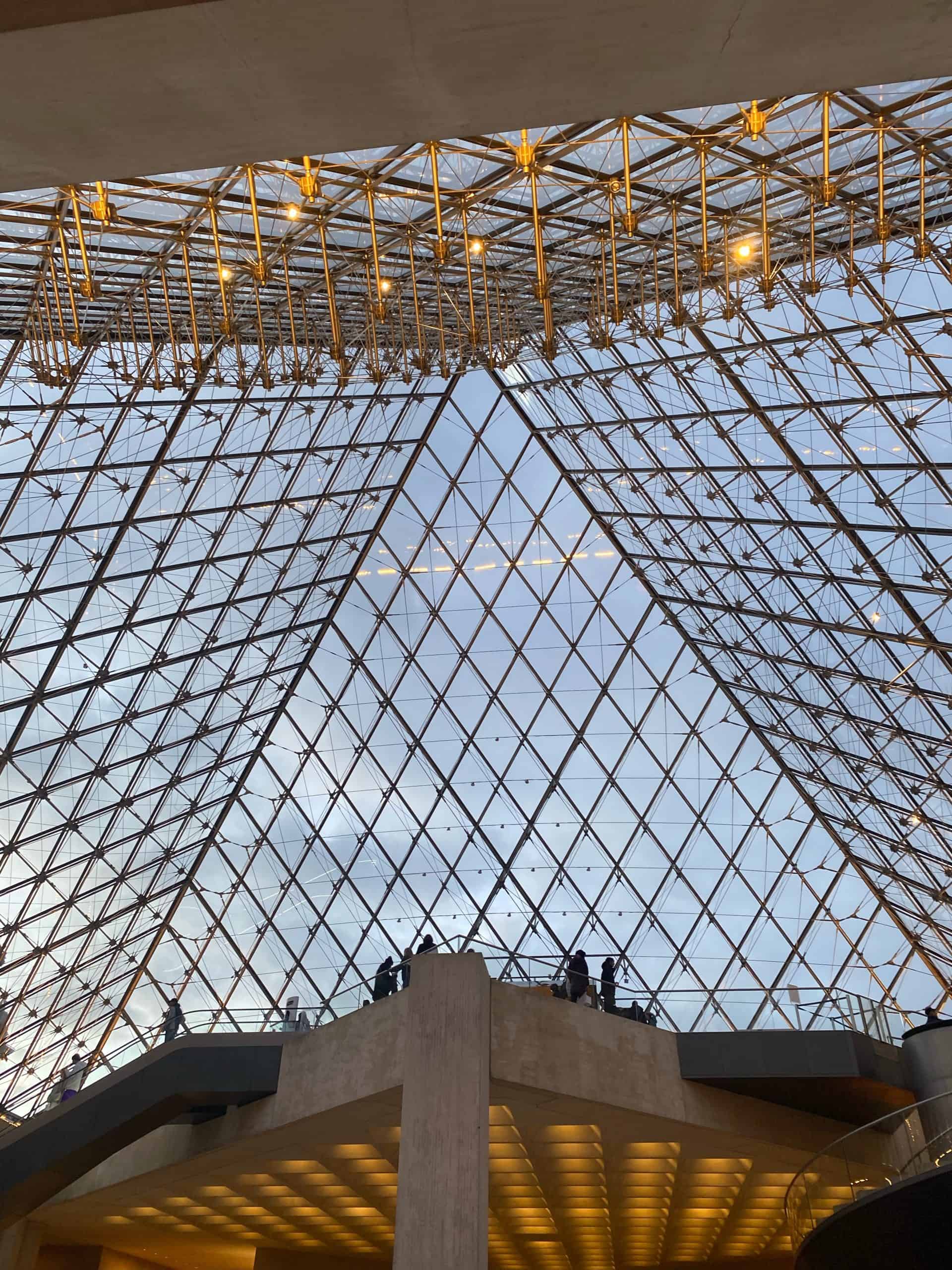 inside view of the pyramid at the Louvre