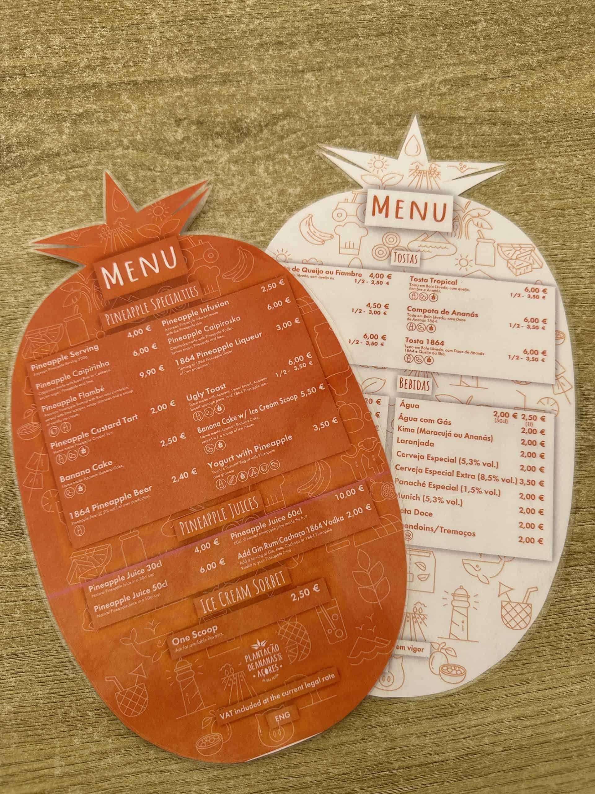 Menu for pineapple treats