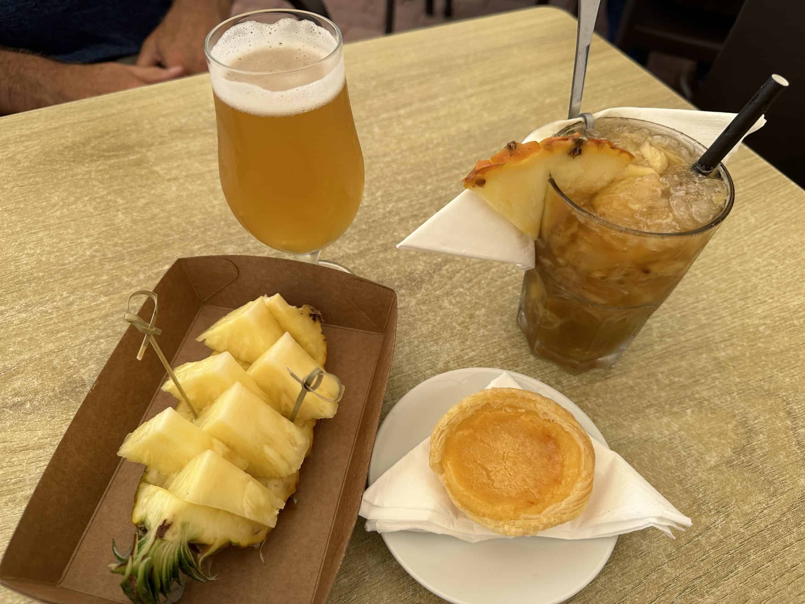 Pineapple beer, cocktails, fresh cut and custard tart