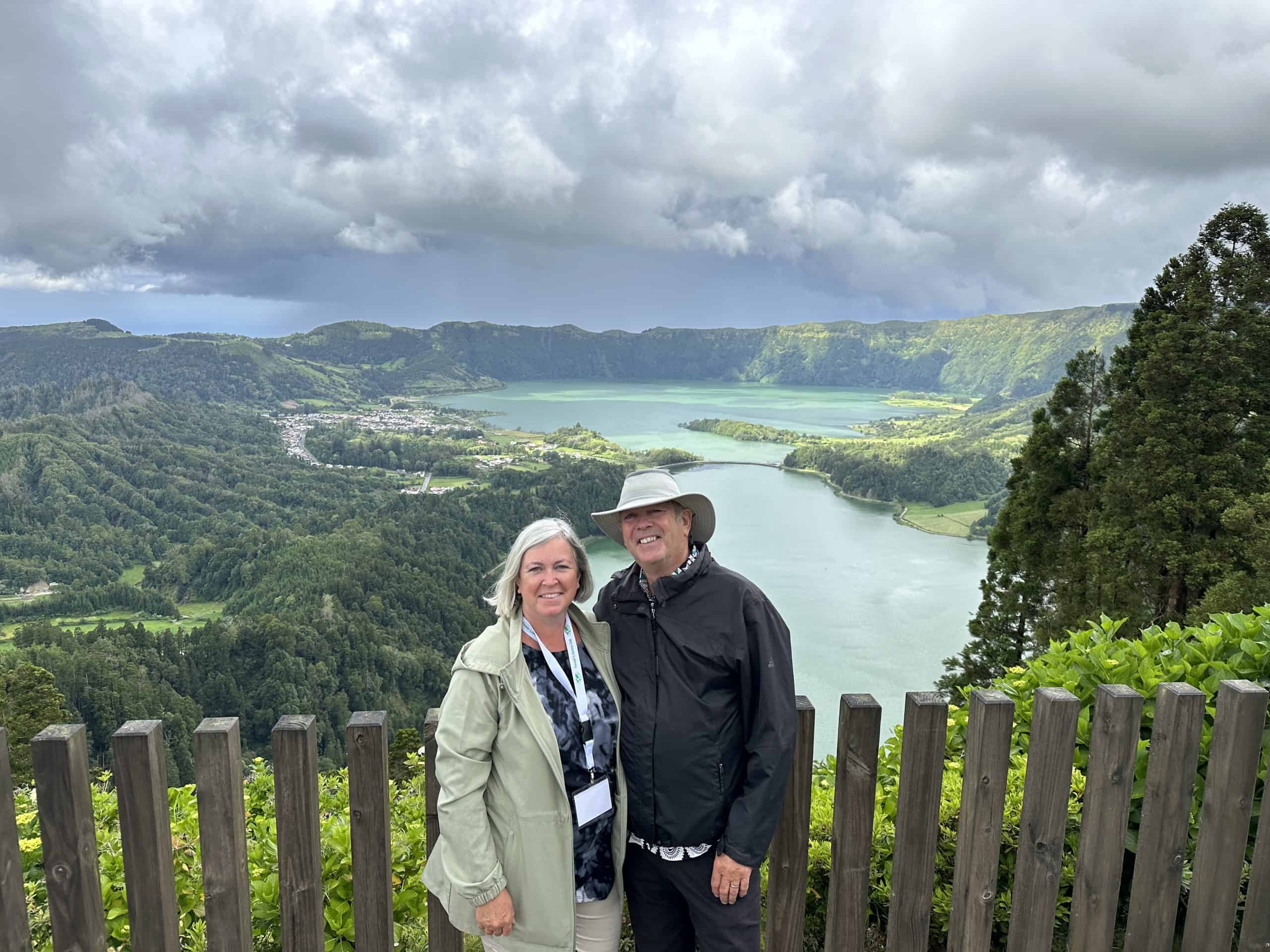 Our photo in front of the Sete Cidades lakes