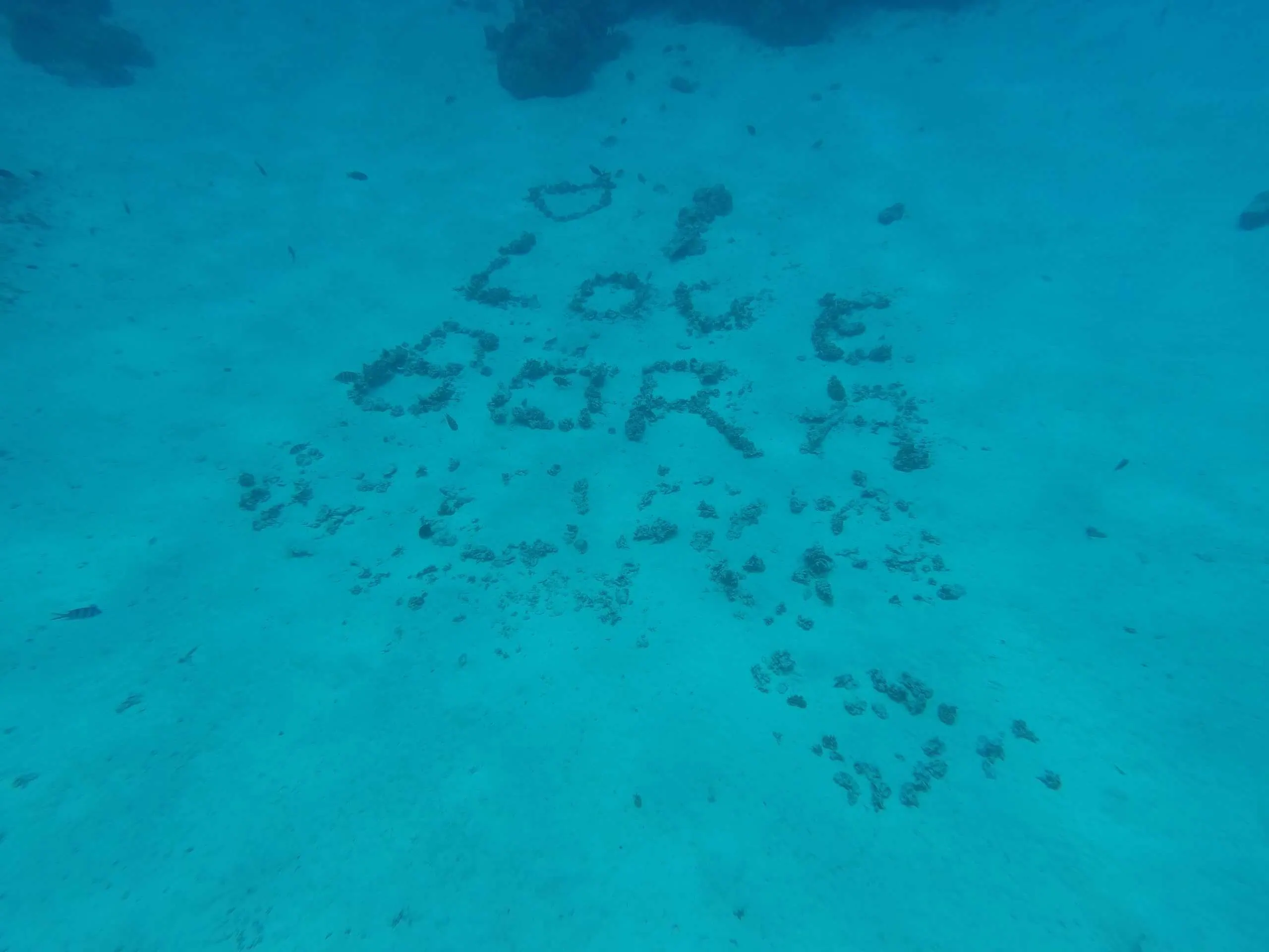 The I Love Bora Bora underwater sign