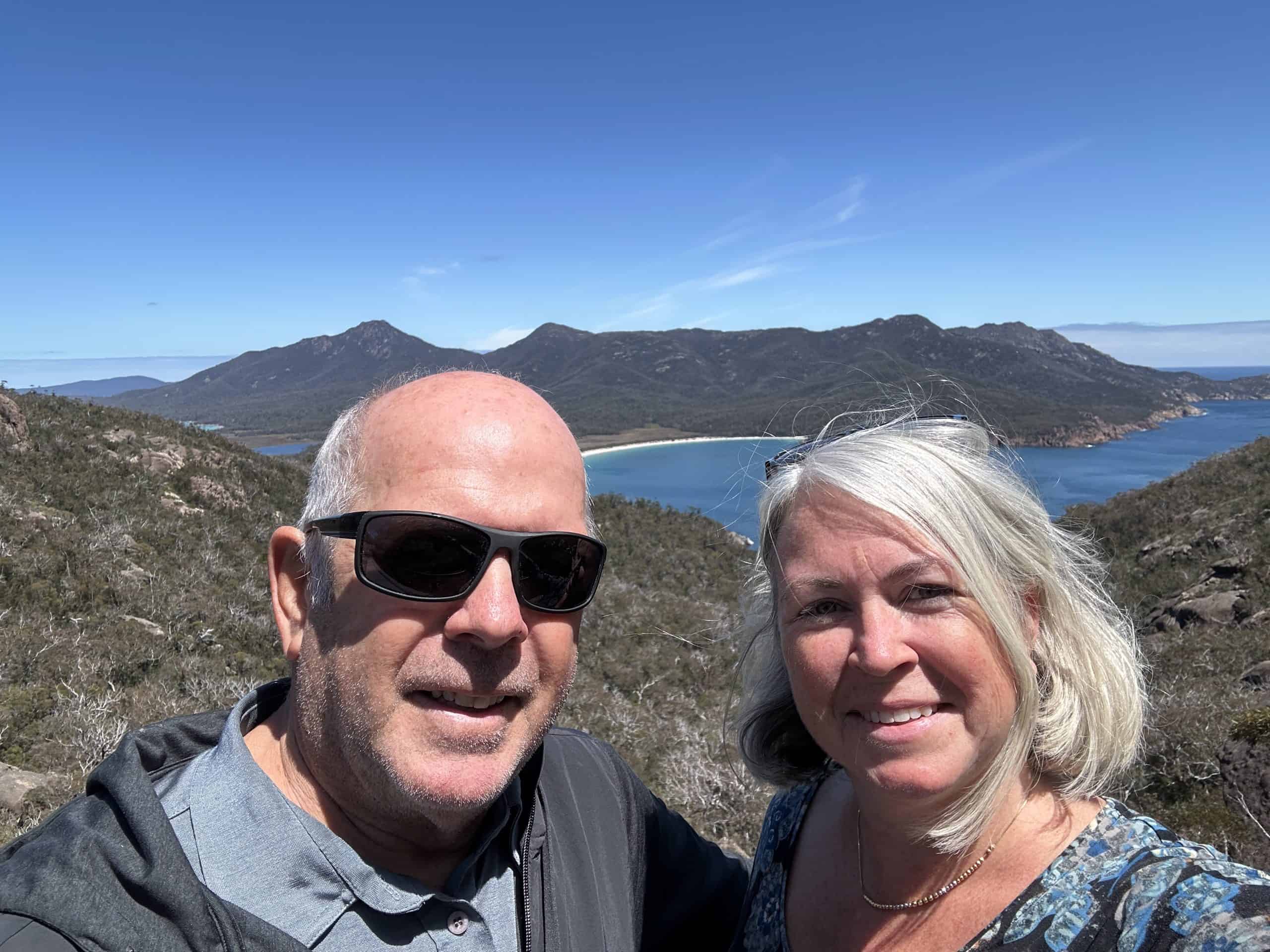 Our selfie at Wineglass Bay one of the best outdoor attractions in Tasmania