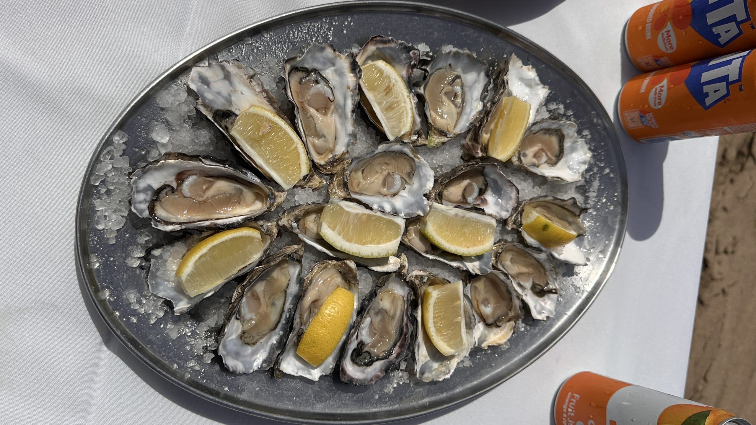 Oysters served on the beach