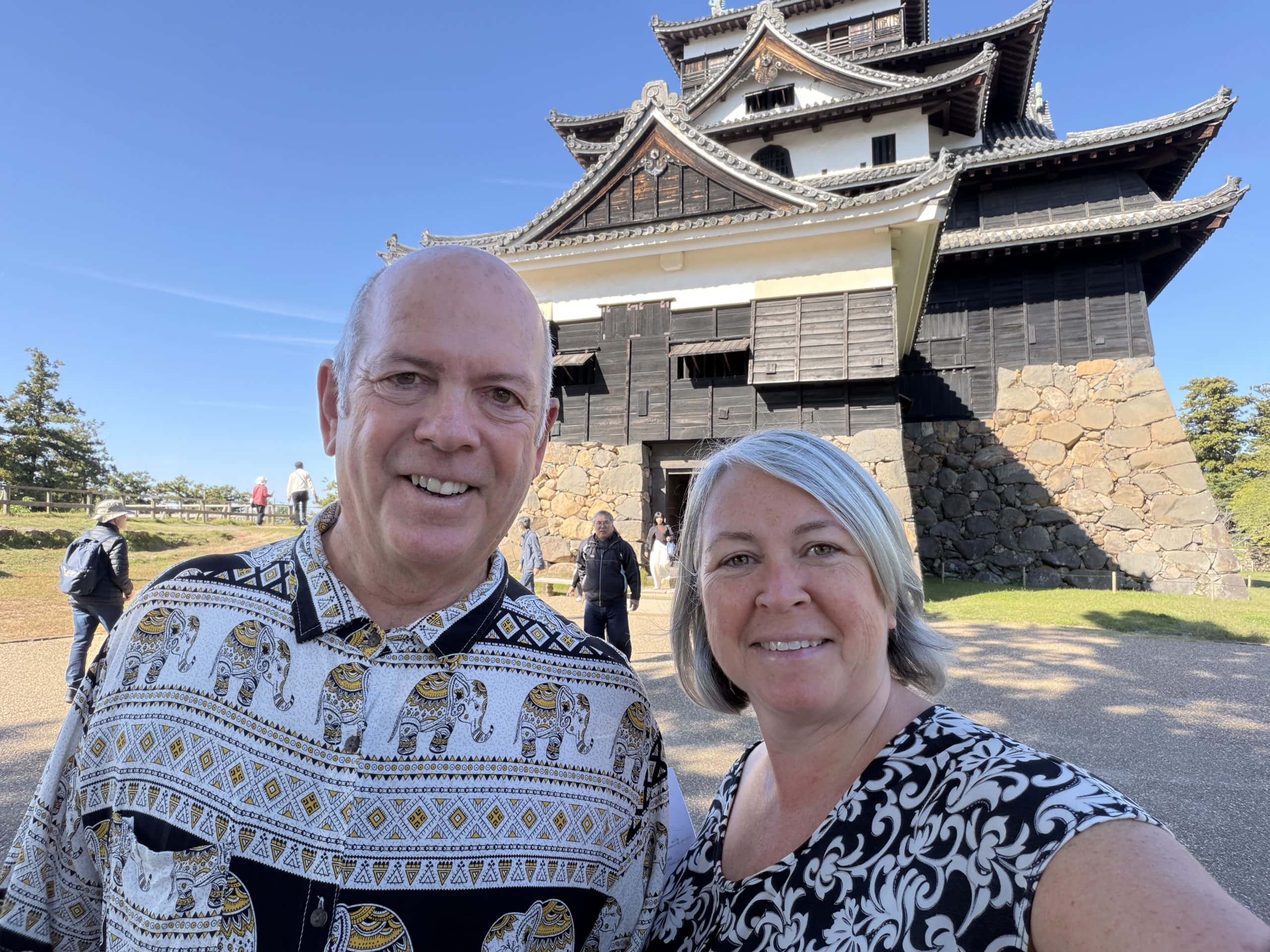 Our selfie in front of the Matsue Castle