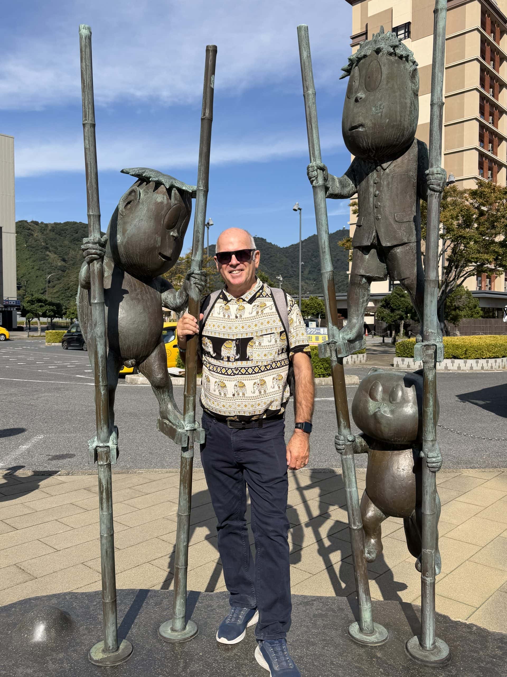 Denis with the Manga statues