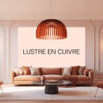 lustre en cuivre suspendu salon chic lumière dorée