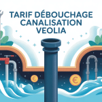 veolia débouchage canalisation : tarif, illustration moderne avec canalisation, euros et outils