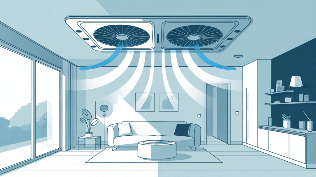 Illustration vmc double flux faux plafond logement résidentiel