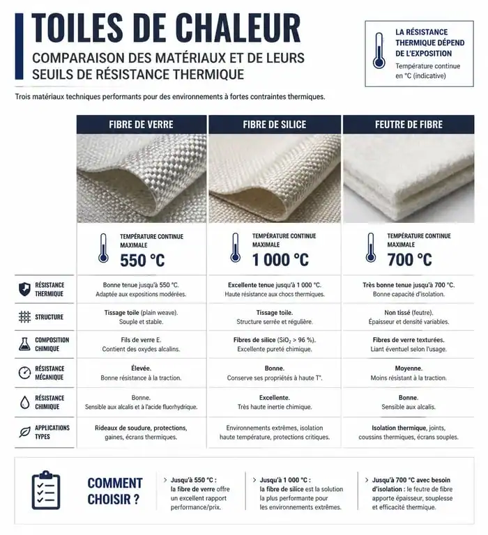 Infographie comparative des résistances thermiques des toiles de chaleur pour usage industriel