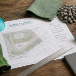 acces chantier plan et matériaux sur table