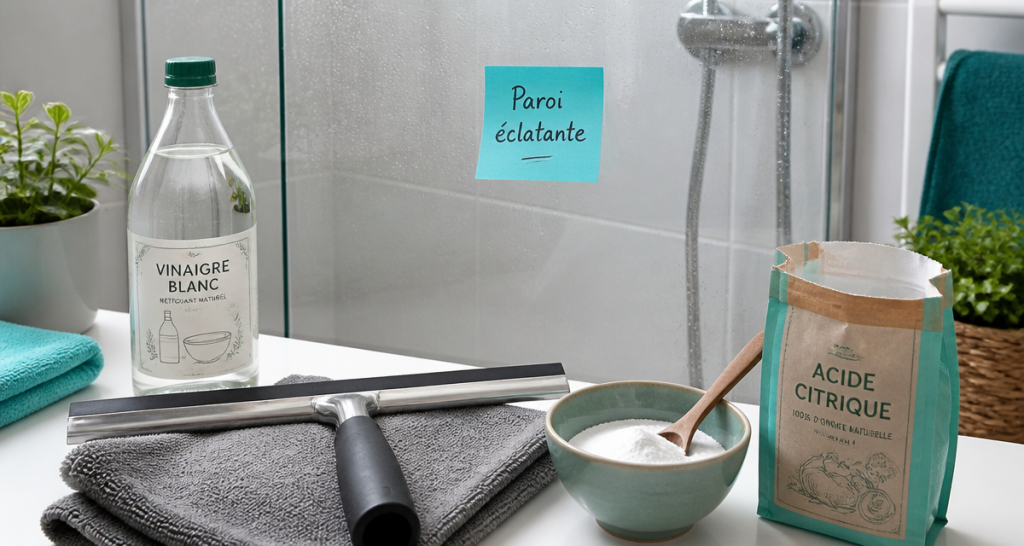 calcaire paroi douche raclette vinaigre bicarbonate