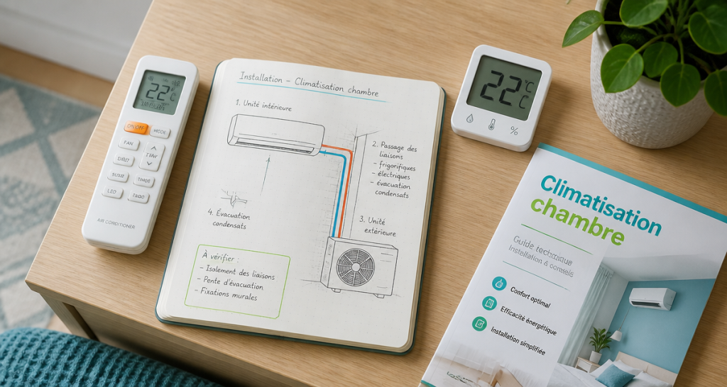 climatisation dans une chambre télécommande et schéma