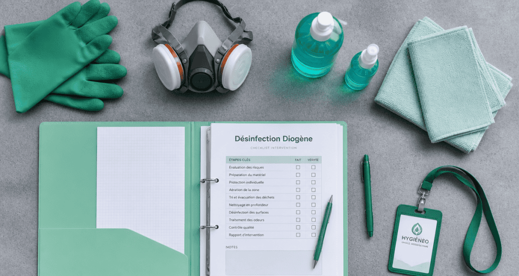 Desinfection diogene gants masque checklist