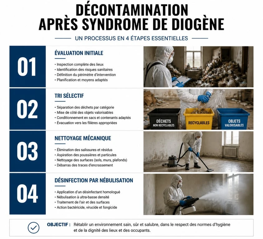Étapes du protocole de désinfection Diogène professionnel