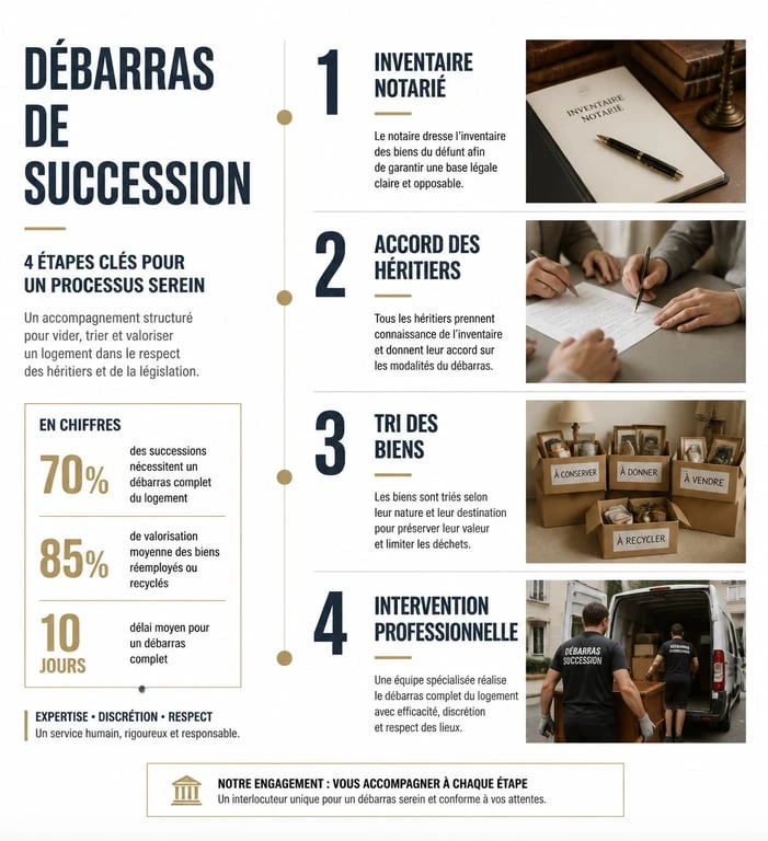 Infographie des étapes pour réussir un débarras de succession