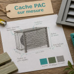 Fabriquer un cache pompe à chaleur, outils et matériaux sur plan de travail